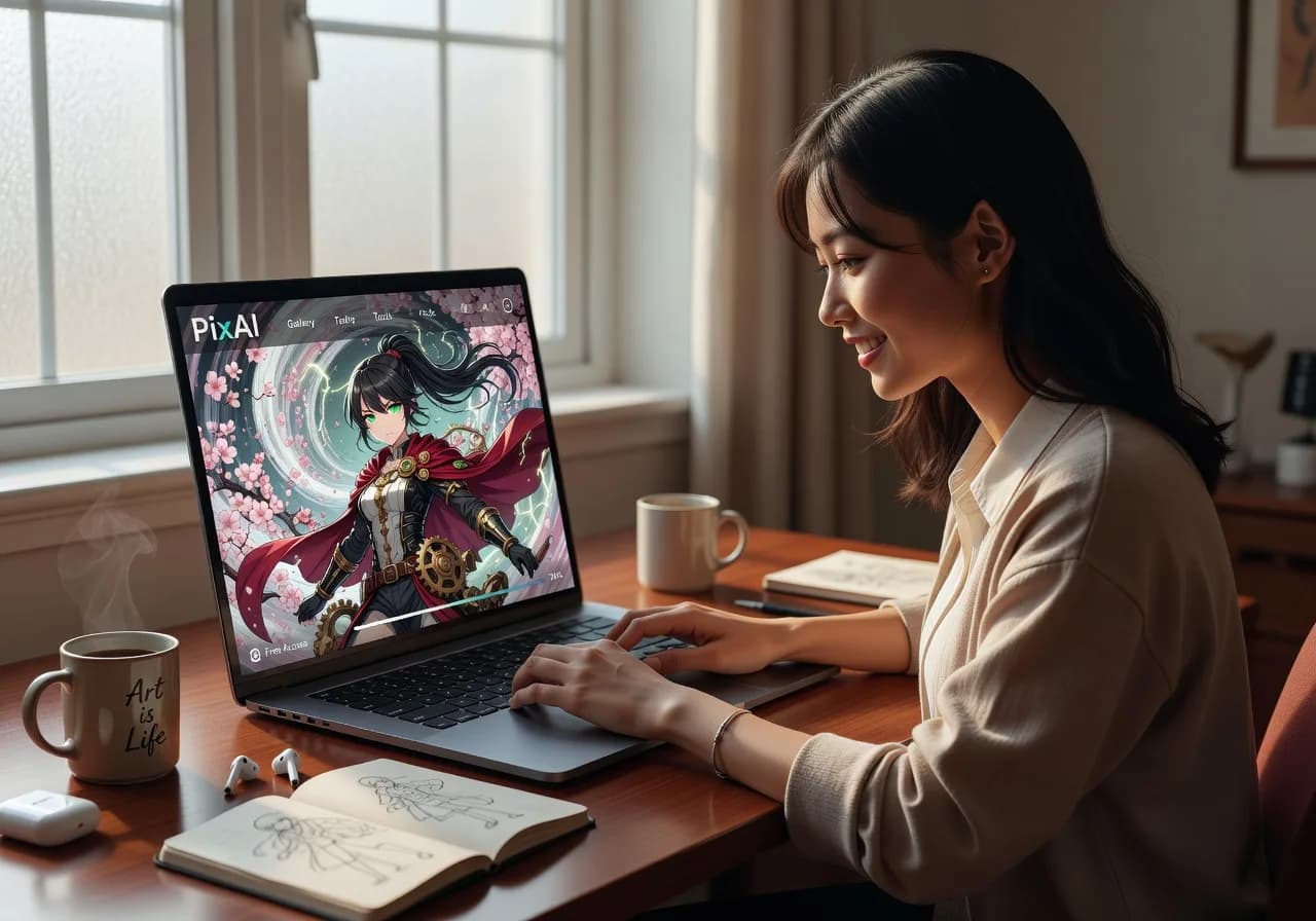 Image corps – Interface PixAI et génération manga