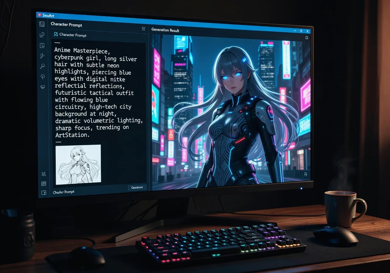 Image corps – Interface SeaArt et génération personnage