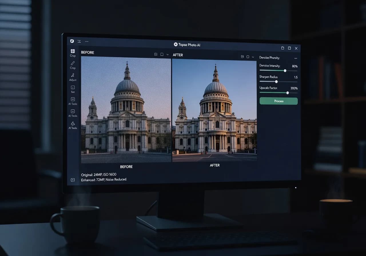 Image corps – Interface Topaz Photo AI 3 et sliders