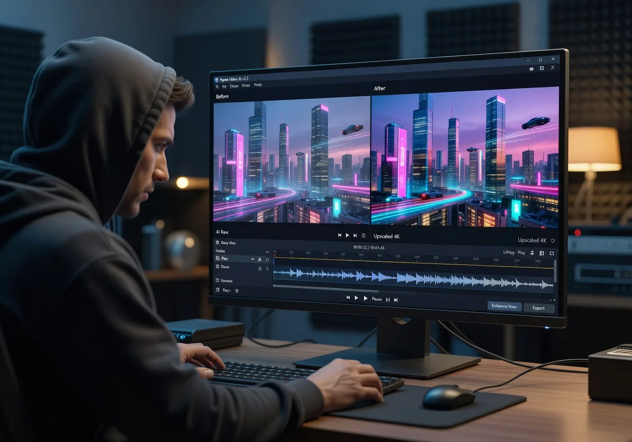 Image corps – Interface Topaz Video AI : avant/après upscale