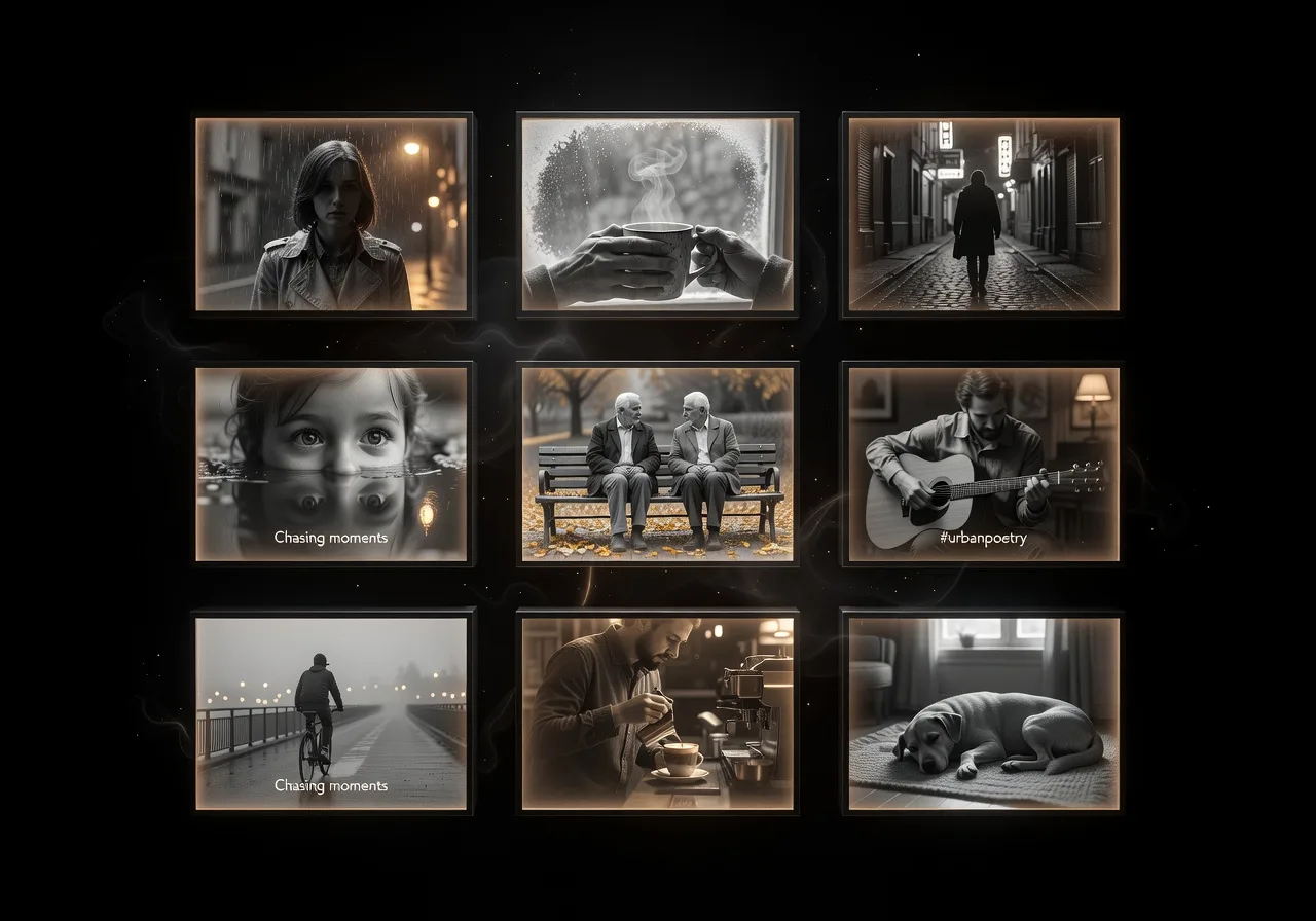 Image corps – Grille stylisée de posts sur fond noir Image corps – Grille stylisée de posts sur fond noir