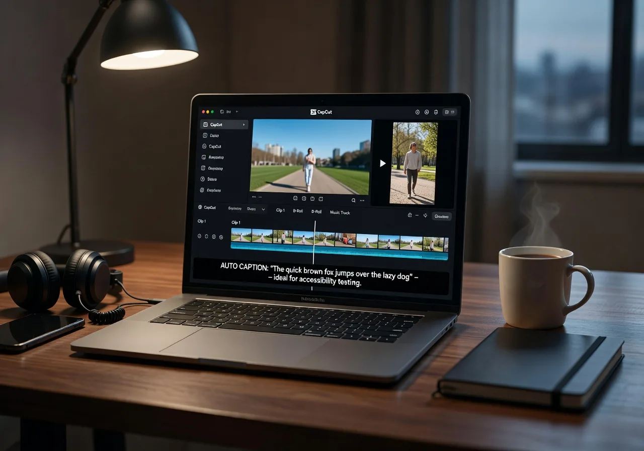 Image corps – Interface CapCut et sous-titres auto Image corps – Interface CapCut et sous-titres auto