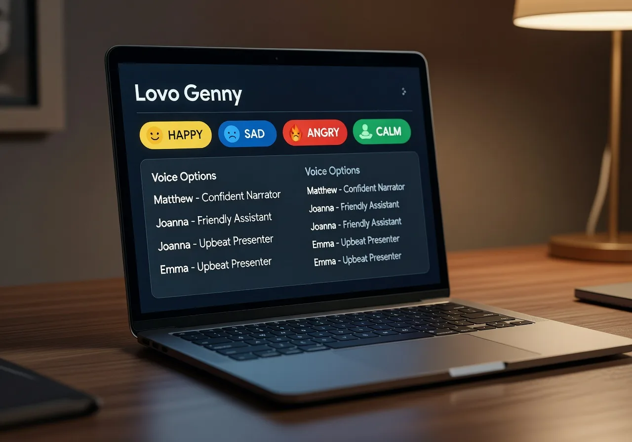 Image corps – Interface Lovo Genny et sélection d’émotion Image corps – Interface Lovo Genny et sélection d’émotion