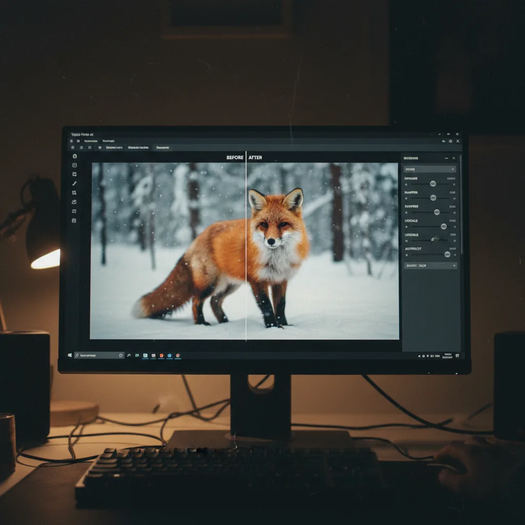 Image corps – Interface Topaz Photo AI 3 et sliders Image corps – Interface Topaz Photo AI 3 et sliders