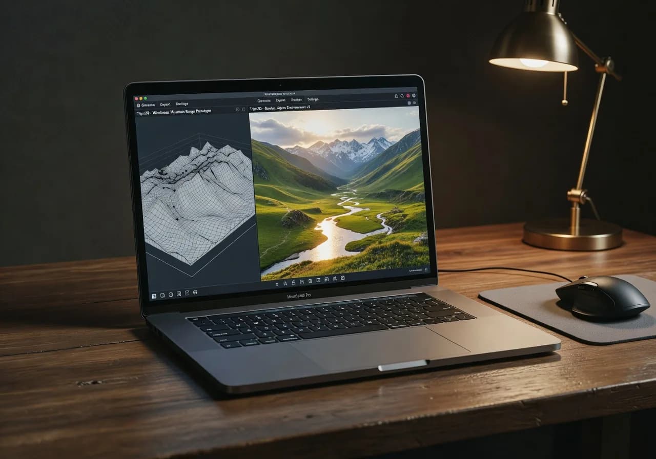 Image corps – Interface Tripo3D et scène générée Image corps – Interface Tripo3D et scène générée