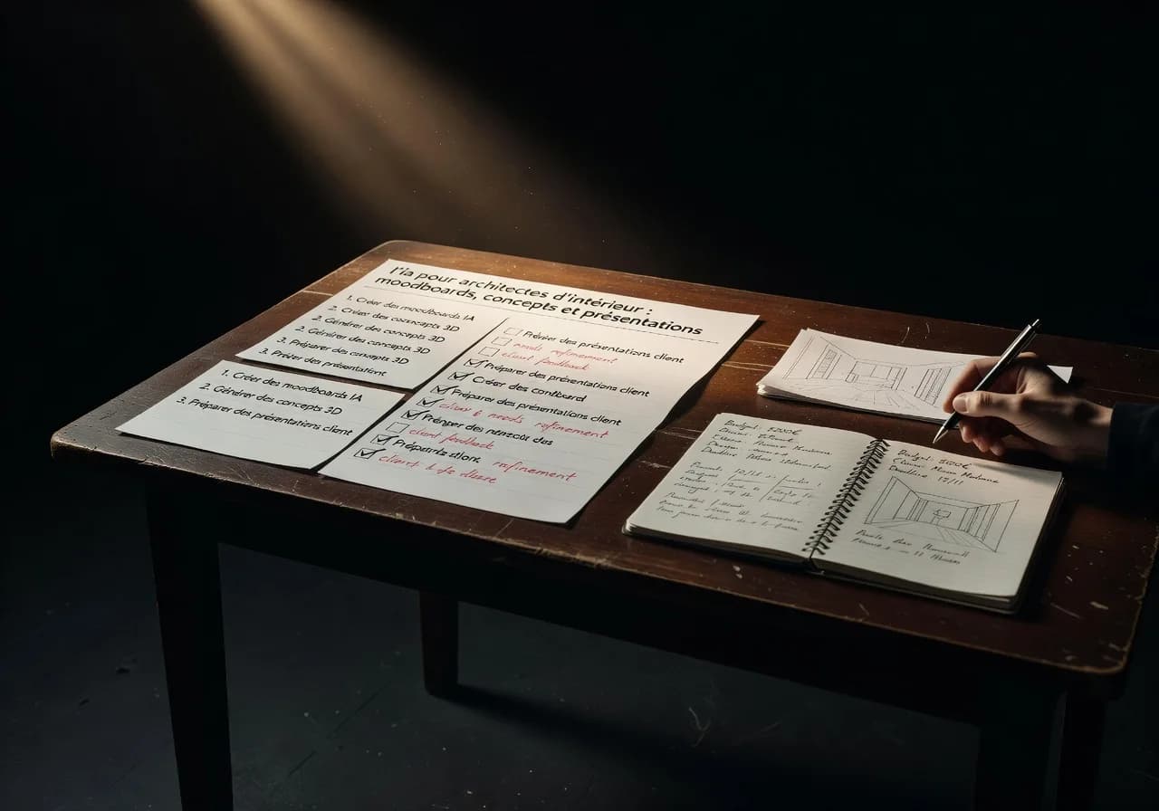 L’IA pour architectes d’intérieur : moodboards, concepts et présentations workflow L’IA pour architectes d’intérieur : moodboards, concepts et présentations workflow