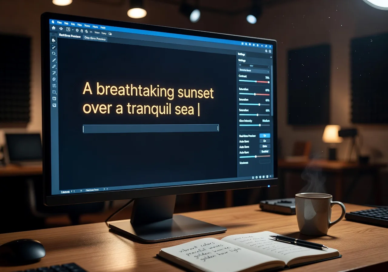 Image corps – Interface de création, prompt et paramètres à l’écran Image corps – Interface de création, prompt et paramètres à l’écran