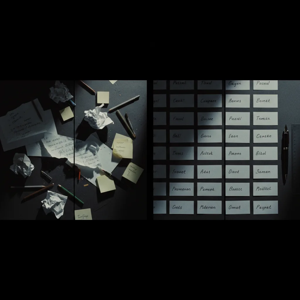 Comparaison bibliothèque de prompts désorganisée vs organisée Comparaison bibliothèque de prompts désorganisée vs organisée