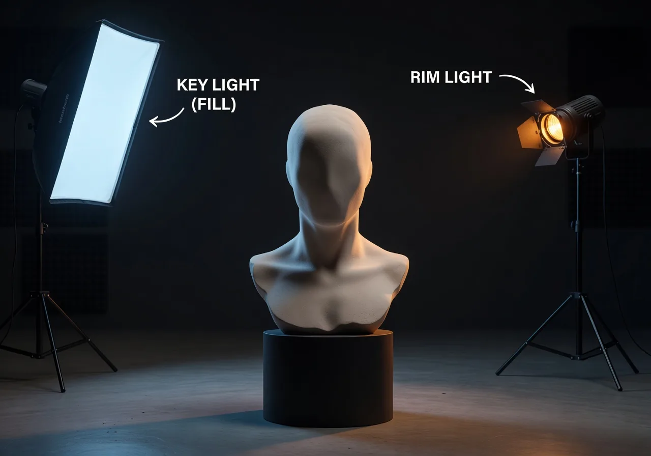 Image corps – Schéma key fill rim Image corps – Schéma key fill rim