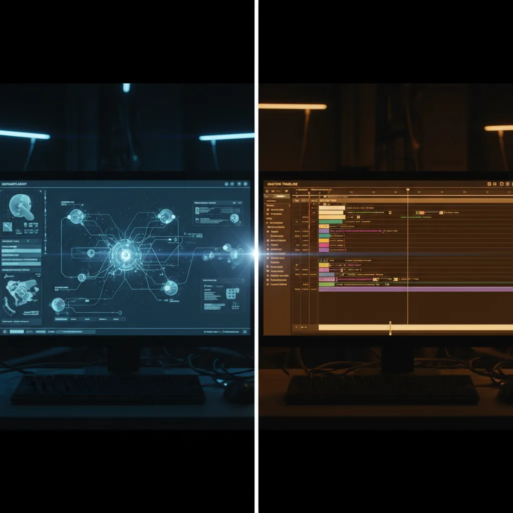 Image corps – Écran partagé : génération + timeline montage Image corps – Écran partagé : génération + timeline montage